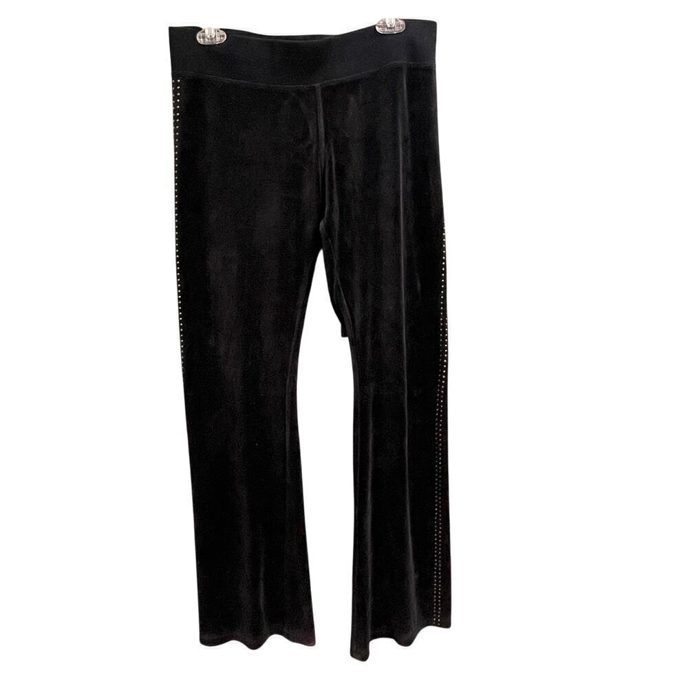 Express Charcoal Black Y2K Velour Pull On Pants Flare Leg Stud Trim Medium Track